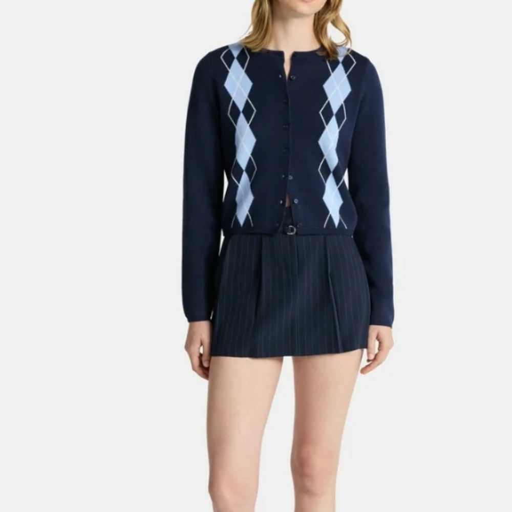 Nobo Navy Striped Pleated Mini Skirt Sz XL